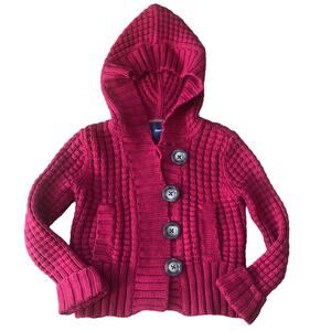 Gap Kids Red Knit Sweater Cardigan Hooded size small 6-7 years